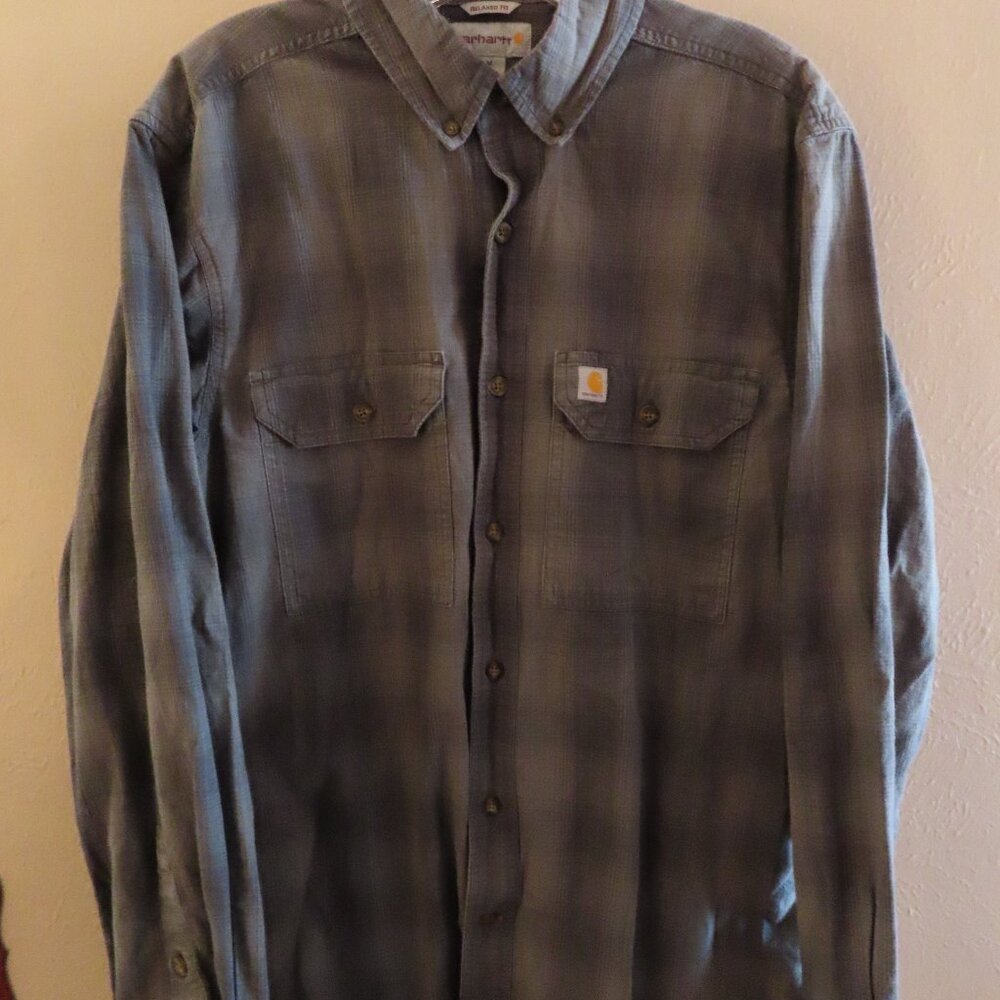 Carhartt Relaxed Fit; Long Sleeve Shirt; Grey; Buttons; Plaid Size M